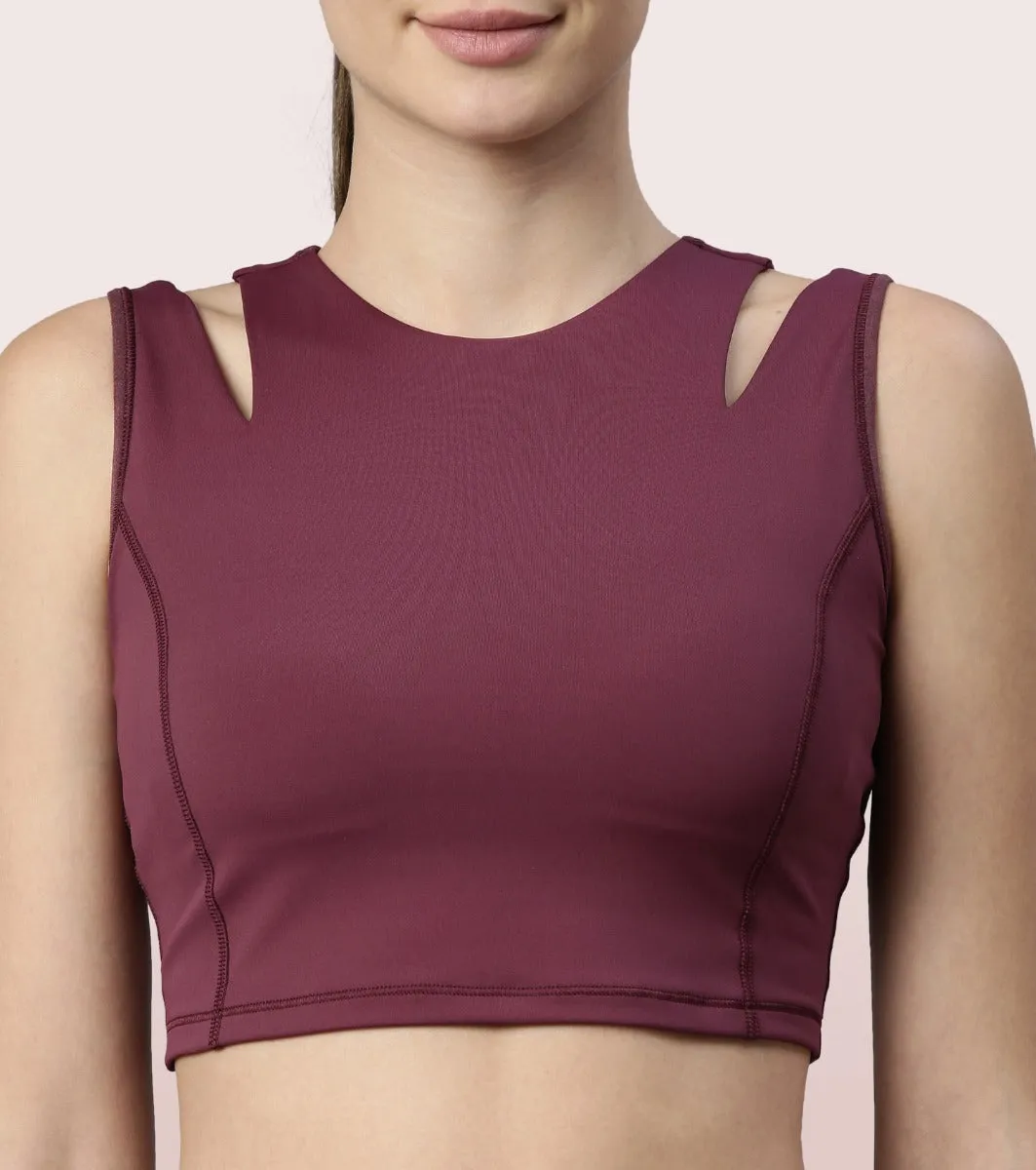 Shelf Bra Crop Vest | Crew Neck Vest With In-Built Shelf Bra Support