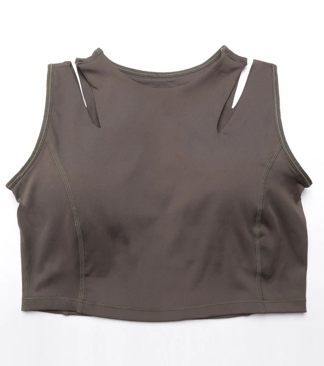 Shelf Bra Crop Vest | Crew Neck Vest With In-Built Shelf Bra Support