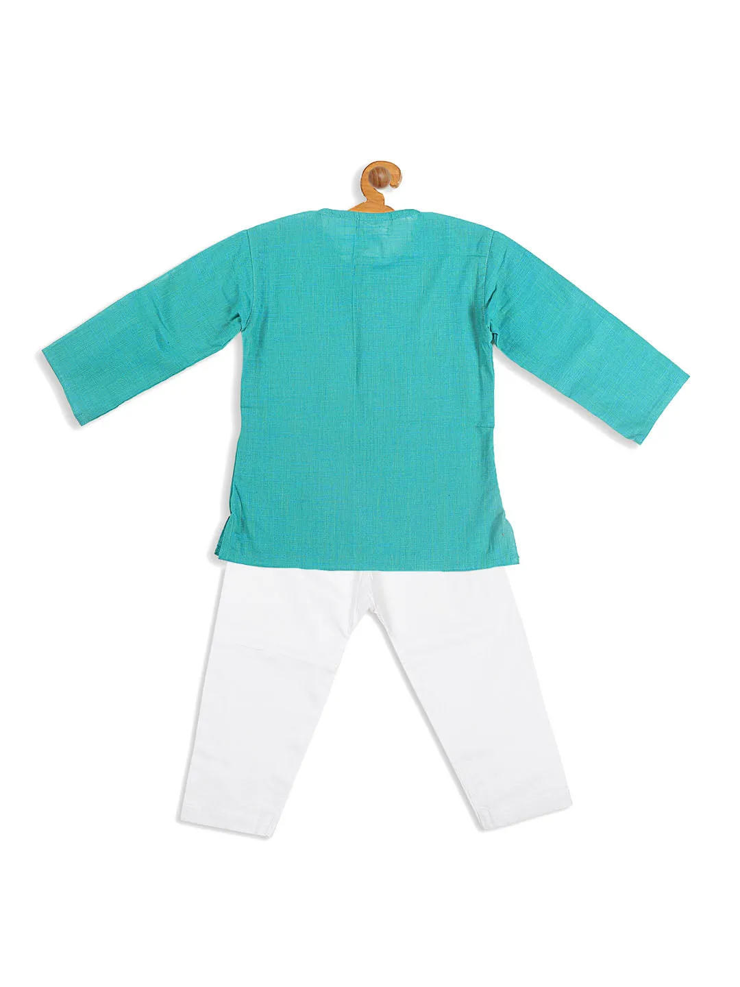 VASTRAMAY Boy's Blue Pure Cotton Kurta With White Pyjama Set