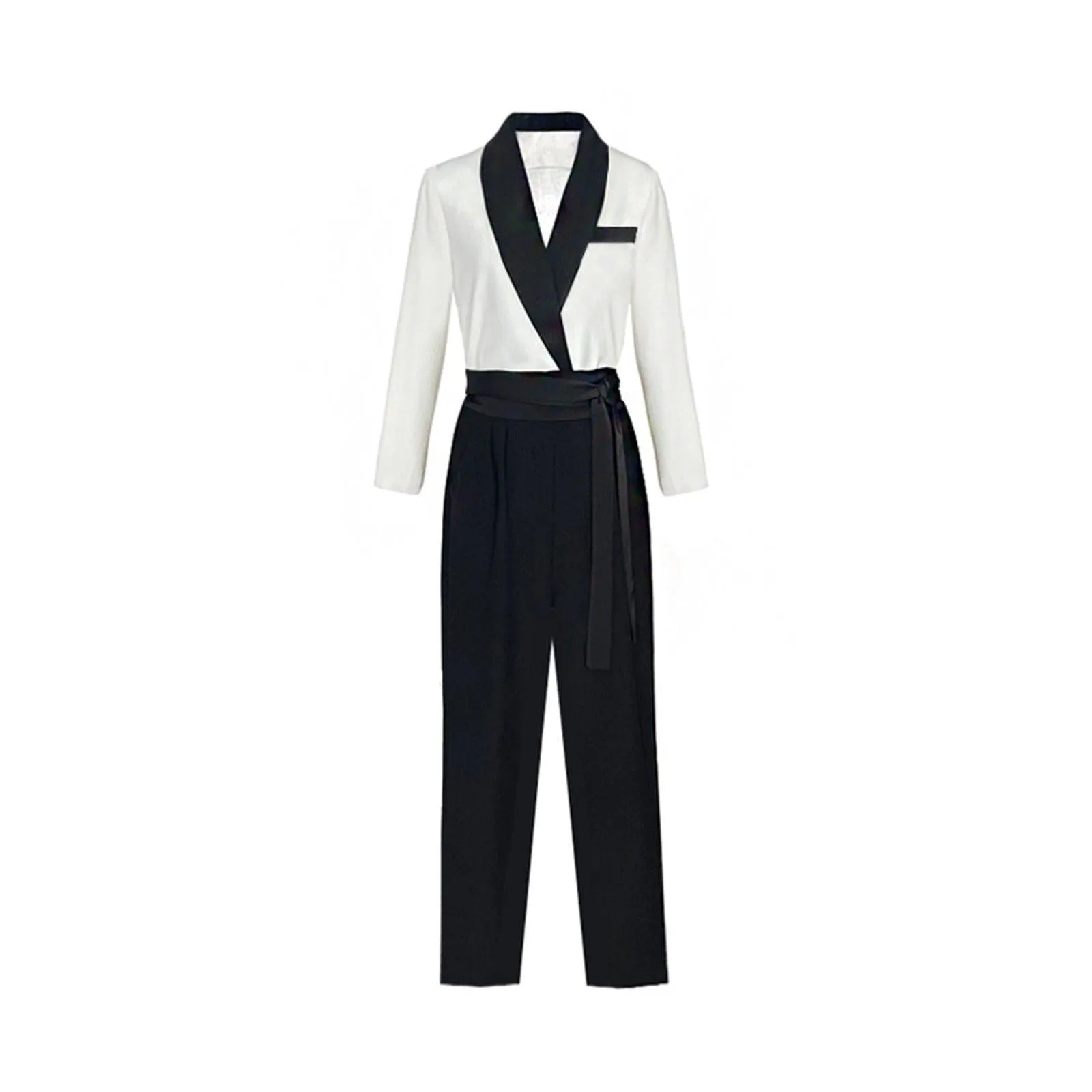 Women Contrast Suit Trousers Set,2 piece sets,long sleeve Blazer Pants Set,White Blazer high waist pants,Office Lady suit,Wedding Guest Suit