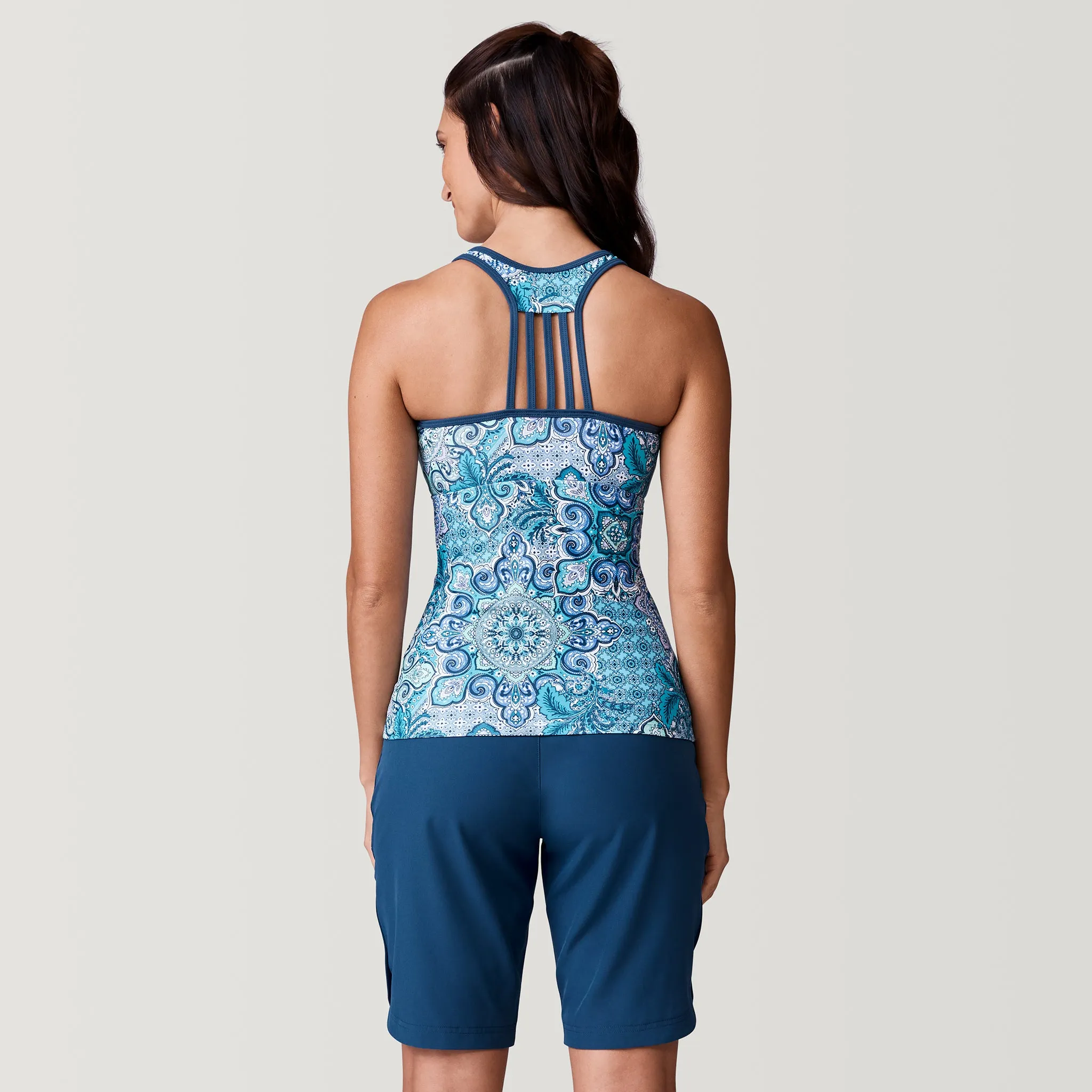 Women's Boho Medallion Lace Up Racerback Tankini Top