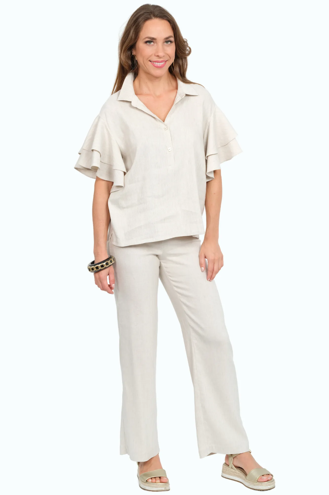 Women's Linen Pull-On Pant Stretchy Flare Leg - "Stella"