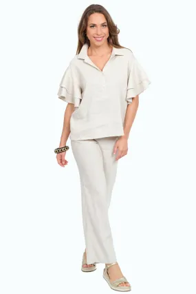 Women's Linen Pull-On Pant Stretchy Flare Leg - "Stella"