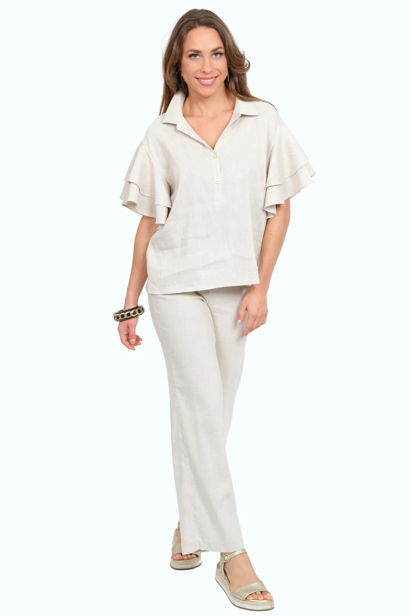 Women's Linen Pull-On Pant Stretchy Flare Leg - "Stella"